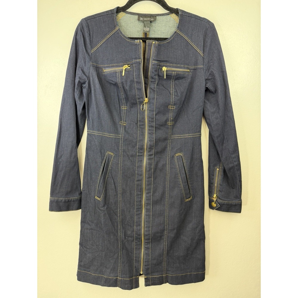 INC Bodycon Denim Dress With‎ Gold Accents Size 4